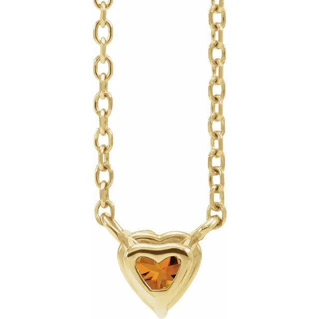 Heart Shaped Natural Citrine 14K Yellow Gold Necklace