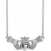 Claddagh Celtic Necklace Solid 14K White Gold or Sterling Silver 