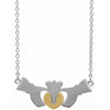 Claddagh Celtic Necklace Solid 14K White & Yellow Gold Back View