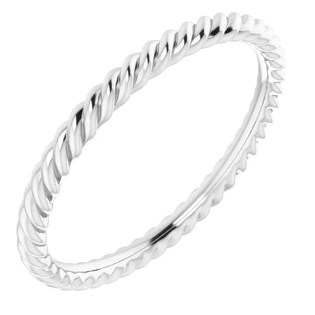 Classic Skinny Rope Wear Everyday™ Band Ring 2 MM in White Gold or Sterling Silver
