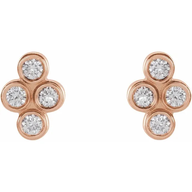 Natural Diamond Cluster Bezel-Set Stud Earrings 14K Rose Gold