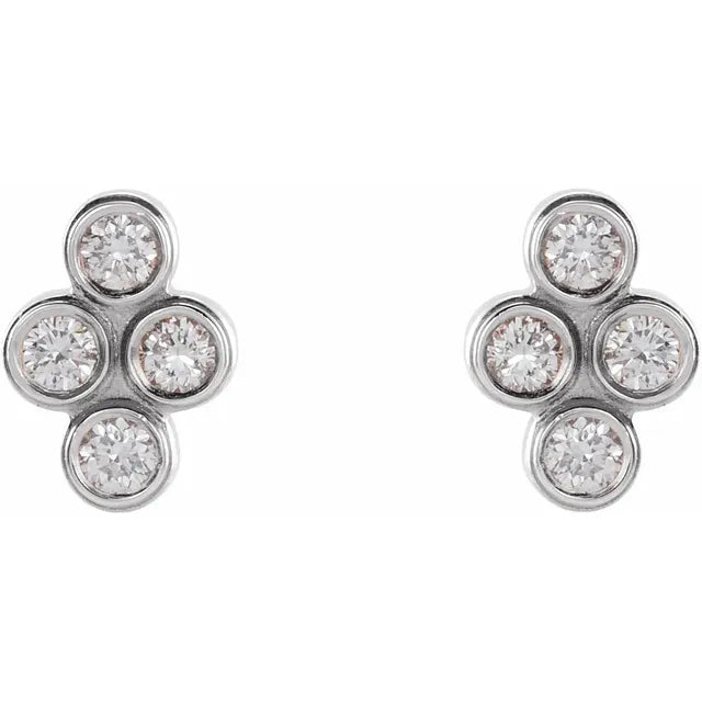 Natural Diamond Cluster Bezel-Set Stud Earrings 14K White Gold