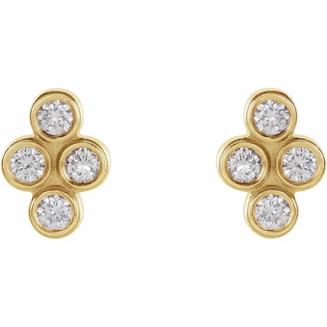 Natural Diamond Cluster Bezel-Set Stud Earrings 14K Yellow Gold