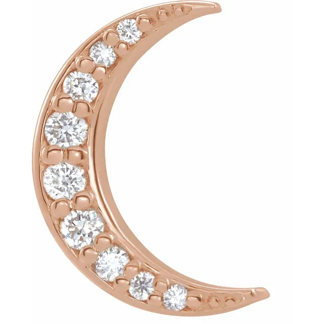 Crescent Moon Natural Diamond Celestial Stud Single Earring in 14K Rose Gold