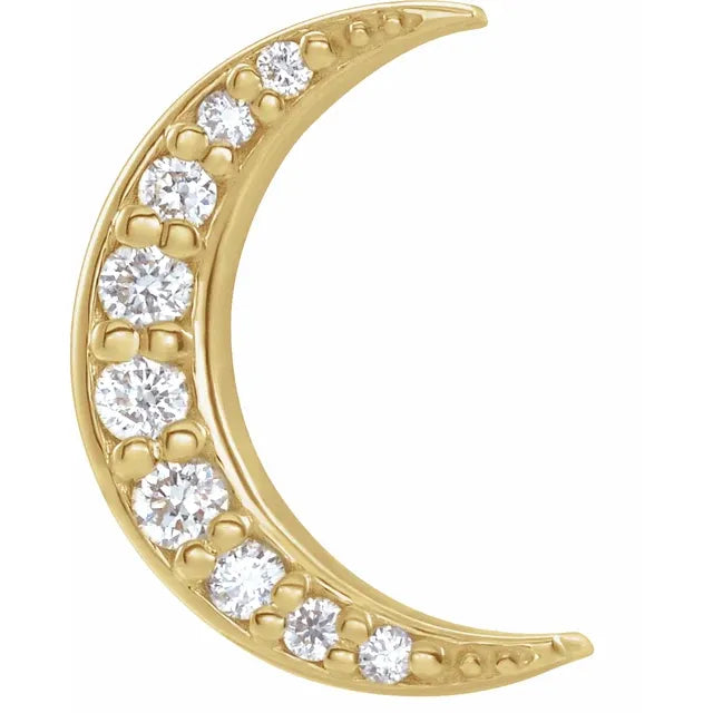 Crescent Moon Natural Diamond Celestial Stud Single Earring in 14K Yellow Gold