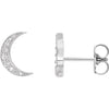 Pair Crescent Moon Natural Diamond Celestial Stud Earrings in 14K White Gold, Platinum or Sterling Silver