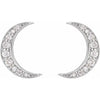 Pair Crescent Moon Natural Diamond Celestial Stud Earrings in 14K White Gold, Platinum or Sterling Silver 