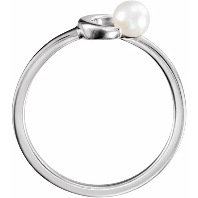 Crescent Moon & Pearl Ring in 14K White or Sterling Silver Gold
