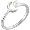 Crescent Moon & Pearl Ring in 14K White Gold or Sterling Silver