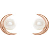 Freshwater Cultured Pearl Crescent Moon Earrings 14K Rose Gold