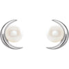 Freshwater Cultured Pearl Crescent Moon Earrings 14K White Gold or Sterling Silver