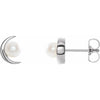 Freshwater Cultured Pearl Crescent Moon Earrings 14K White Gold or Sterling Silver