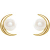 Freshwater Cultured Pearl Crescent Moon Earrings 14K Yellow Gold