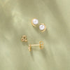 Freshwater Cultured Pearl Crescent Moon Stud Earrings 14K Yellow Gold