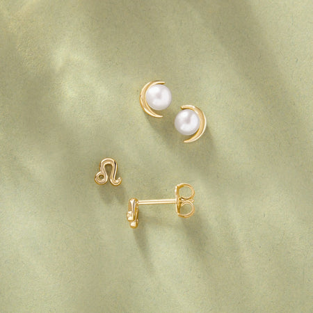 Freshwater Cultured Pearl Crescent Moon Stud Earrings 14K Yellow Gold