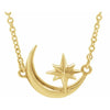 Crescent Moon & Star Adjustable Necklace 14K Yellow Gold