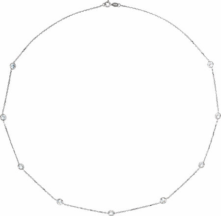 4MM Round Cubic Zirconia Station 18" Necklace  14K White Gold or Sterling Silver Sustainable Fine Jewelry