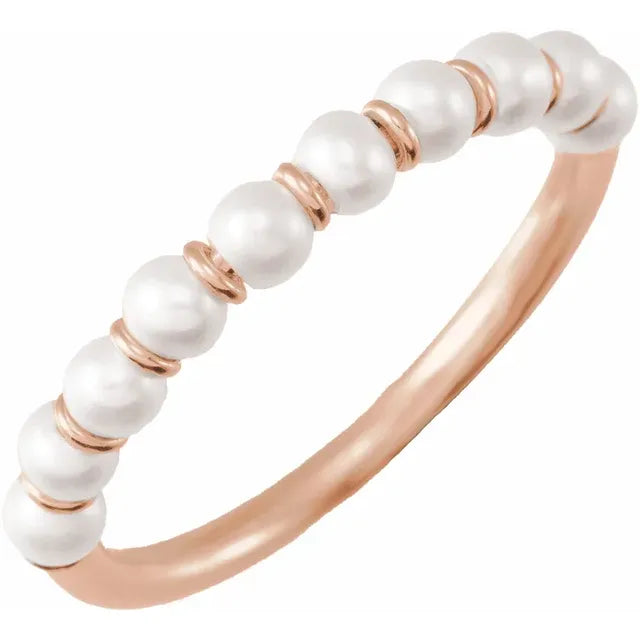 Fabulous Modern Freshwater Cultured Pearl Disc Bead Ring in Solid 14K Rose Gold 