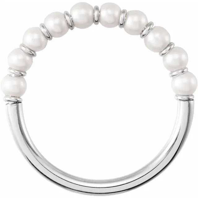 Fabulous Modern Freshwater Cultured Pearl Disc Bead Ring in Solid 14K White Gold 