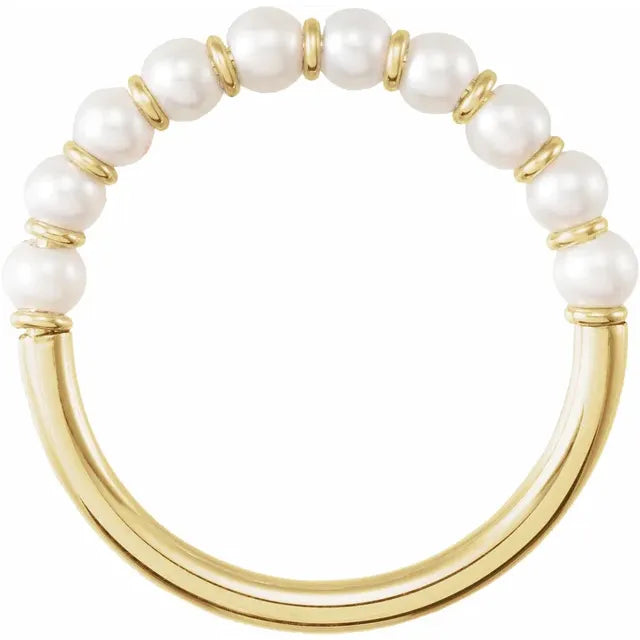 Fabulous Modern Freshwater Cultured Pearl Disc Bead Ring in Solid 14K Yellow Gold 