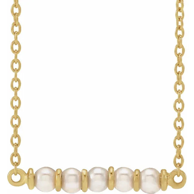 Bar Down Cultured Pearl 18" Necklace 14K Yellow Gold
