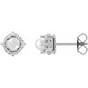 Luxe Wear Everyday™ Halo Style Birthstone Cultured Freshwater Pearl & Natural Diamond Stud Earrings Sterling Silver