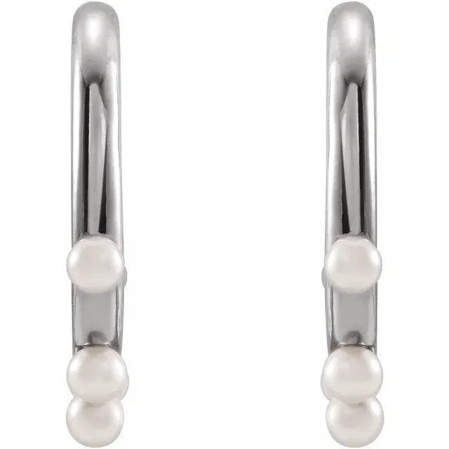 Cultured Pearl Hoop Earrings in 14K White Gold or Sterling Silver