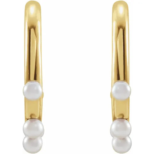 Cultured Pearl Hoop Earrings in 14K Yellow Gold 