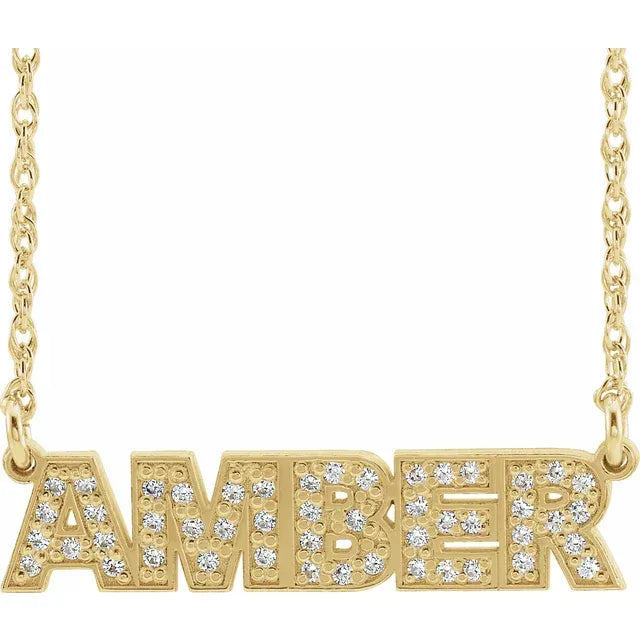 Custom Personalized Natural Diamond Nameplate Necklace in 14K Yellow Gold