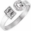 Custom Personalized Natural Diamond Initial Ring in 14K White Gold or Sterling Silver