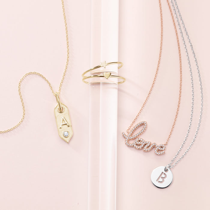 Solid Gold Jewelry Including Dainty Minimalist Heart and Star Stackable Rings