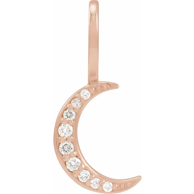 Crescent Moon Natural Diamond Charm Pendant Solid 14K Rose Gold