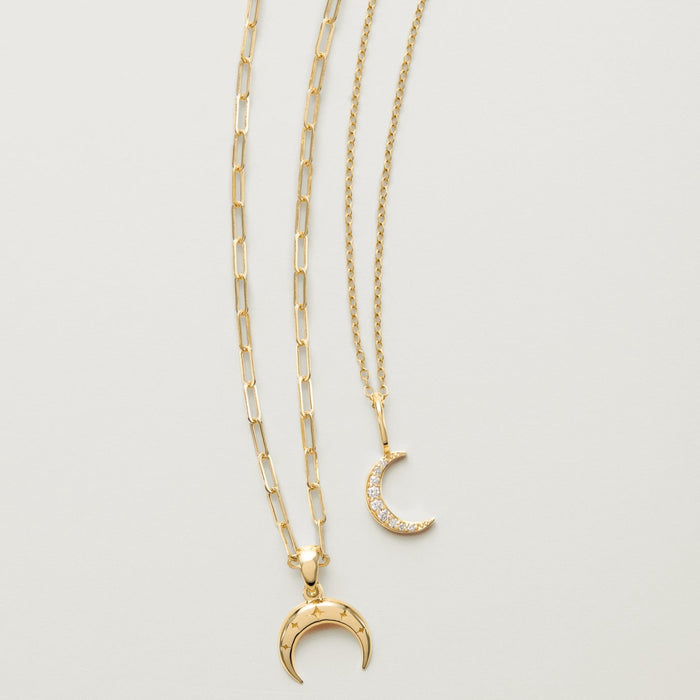 Crescent Moon Natural Diamond Charm Pendant Solid 14K Yellow Gold