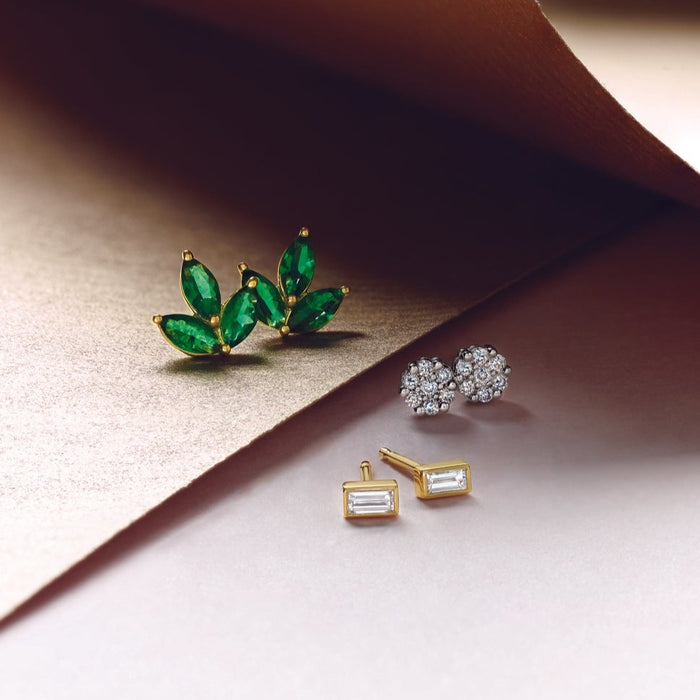 Baguette Bezel-Set Natural Diamond Stud Earrings in 14K Yellow Gold 