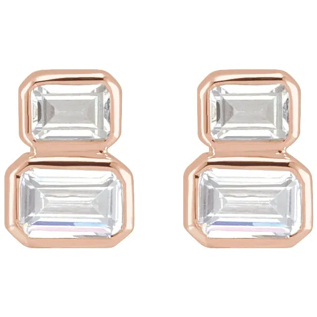 Two-Stone Toi Et Moi Lab-Grown Diamond Emerald Cut Stud Earrings 14K Rose Gold Front Facing
