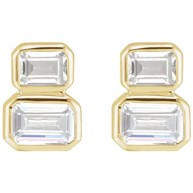 Two-Stone Toi Et Moi Lab-Grown Diamond Emerald Cut Stud Earrings 14K Yellow Gold Front View