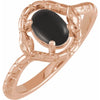 Double Snake Natural Onyx Egg Ring in Solid 14K Rose Gold 