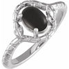 Double Snake Natural Onyx Egg Ring in Solid 14K White Gold 