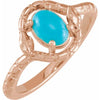 Double Snake Natural Turquoise Egg Ring in Solid 14K Rose Gold 
