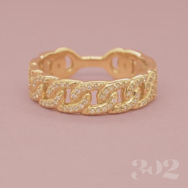 Video of Stackable Chain Link Natural Diamond Ring in 14K Yellow Gold