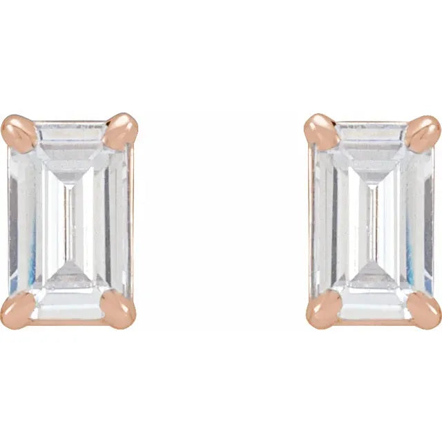 Emerald 4 Prong Lab-Grown Diamond Stud Earrings in 14K Rose Gold Choose 3/4 or 1 1/2 CTW Front View