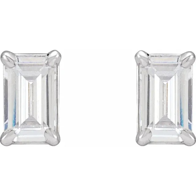 Emerald 4 Prong Lab-Grown Diamond Stud Earrings in 14K White Gold Choose 3/4 or 1 1/2 CTW Front View
