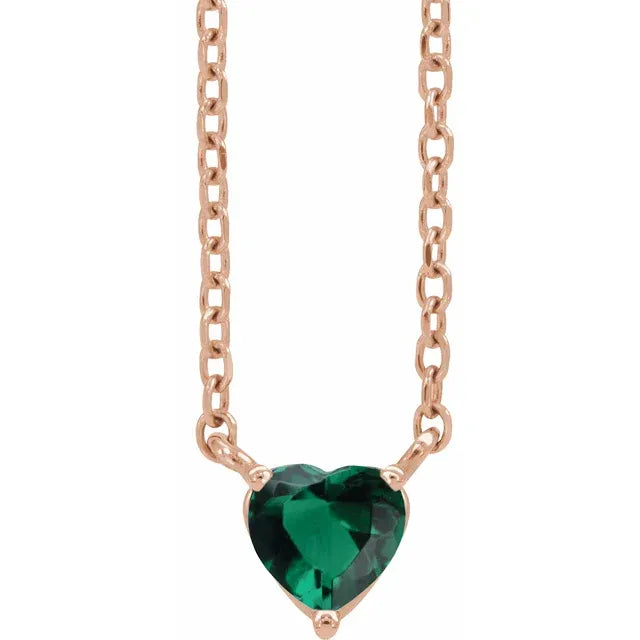 Heart Shaped Lab-Grown Emerald 14K Rose Gold Necklace