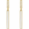 Enamel White Natural Diamond Dangle Earrings 14K Yellow Gold