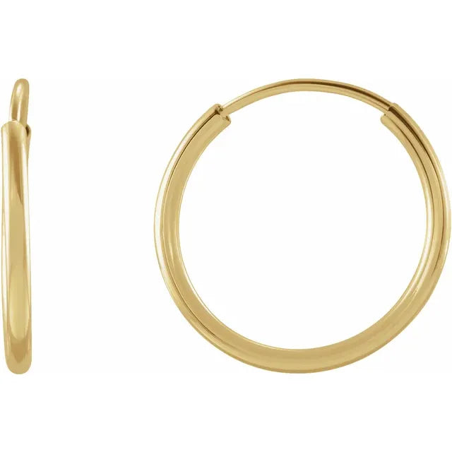 Flexible Endless Hoop Earrings 14K Yellow Gold 12 MM