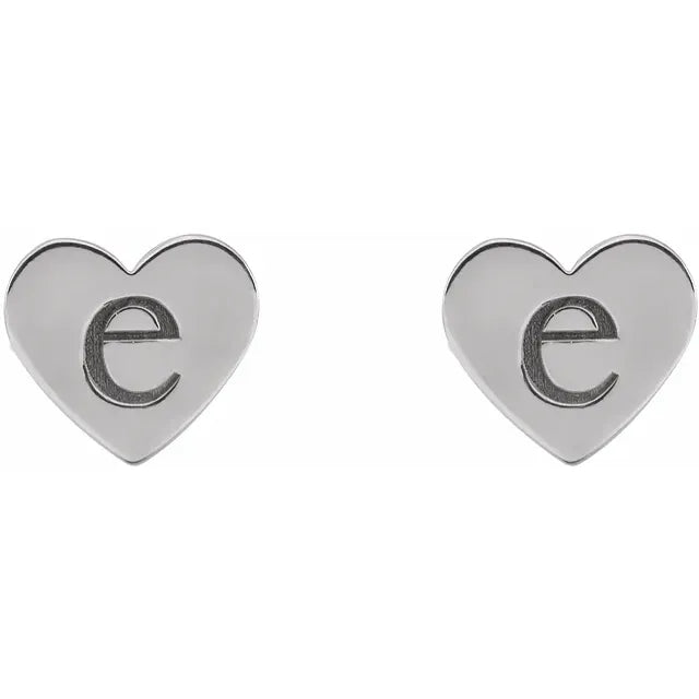 Engraved Heart Stud Earrings in 14K White  Gold or Sterling Silver