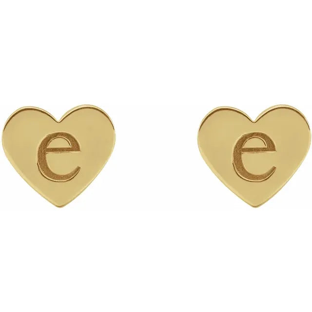 Engraved Heart Stud Earrings in 14K Yellow Gold