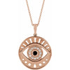 Evil Eye Natural Onyx & Diamond Charm Pendant Necklace Solid 14K Rose Gold 