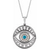 Evil Eye Natural Turquoise & Diamond Charm Pendant Necklace Solid 14K White Gold or Sterling Silver