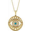 Evil Eye Natural Turquoise & Diamond Charm Pendant Necklace Solid 14K Yellow Gold 